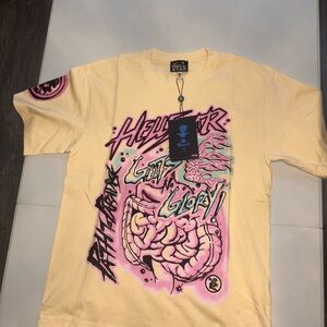 HellStar Yellow Graphic T-Shirt with Pink and Black Design